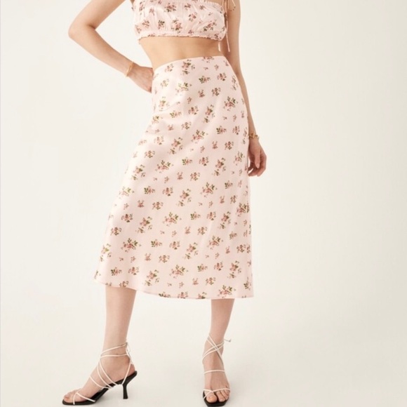Reformation silk blush pink floral skirt - Picture 1 of 6
